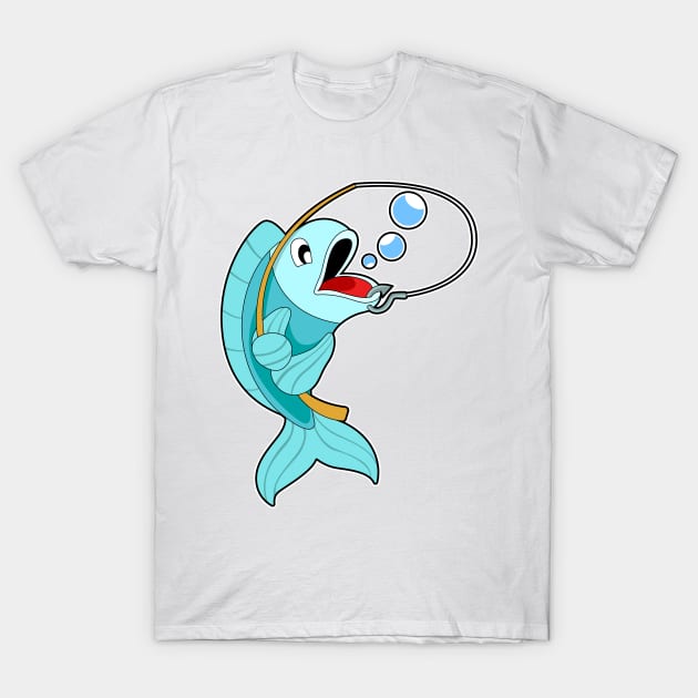 Fish with Fishing rod T-Shirt by Markus Schnabel